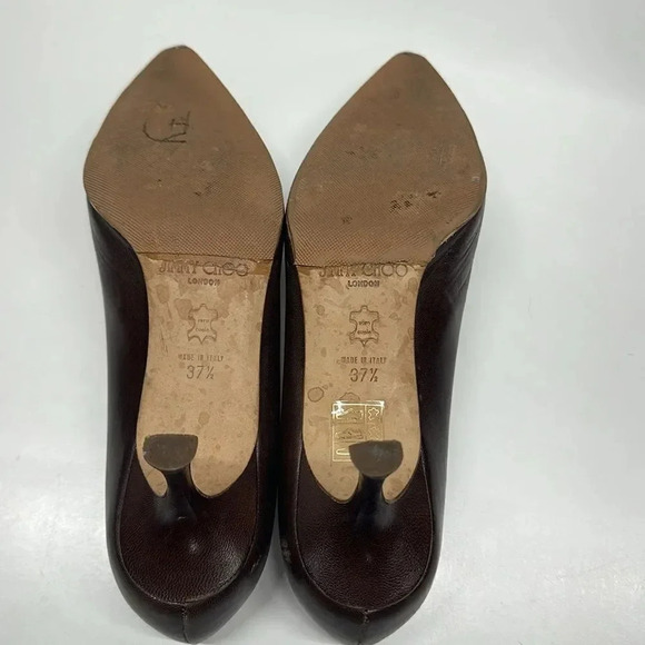 Jimmy Choo Heels High Heel Pumps Pointed Toe Shoes Leather Dark Brown Size 7.5 - Picture 9 of 11